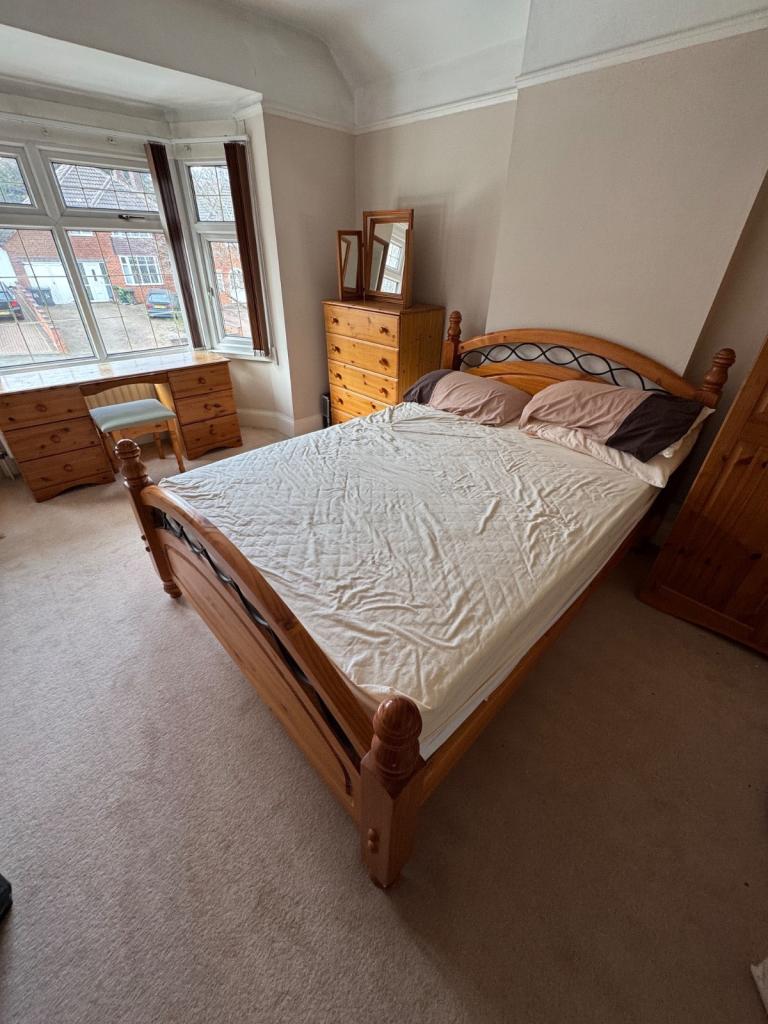 Used Real Oakwood Double Bed Frame and Mattress