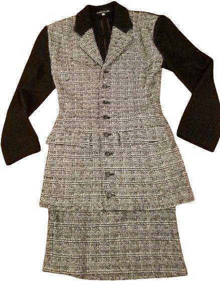 Vintage STUDIO-V by IRIE Black white Houndstooth Women`s Skirt jacket dress suit