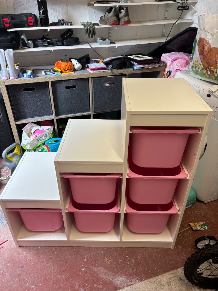 IKEA TROFAST Storage Unit with Pink Bins – Good Condition