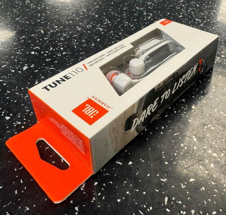 JBL Tune 110 Earphones White Boxed 