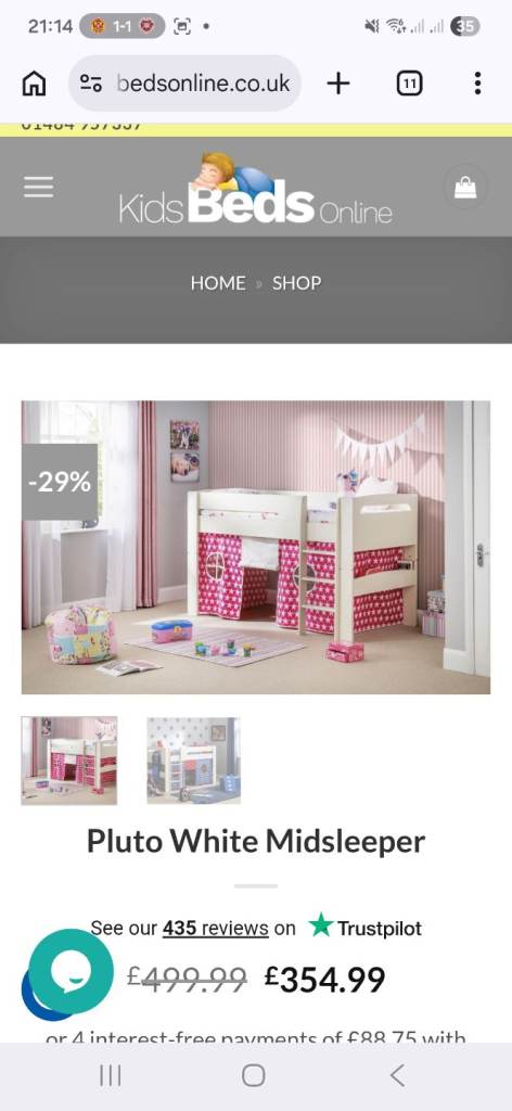 Kids midsleeper Julian Bowen bed in great condition