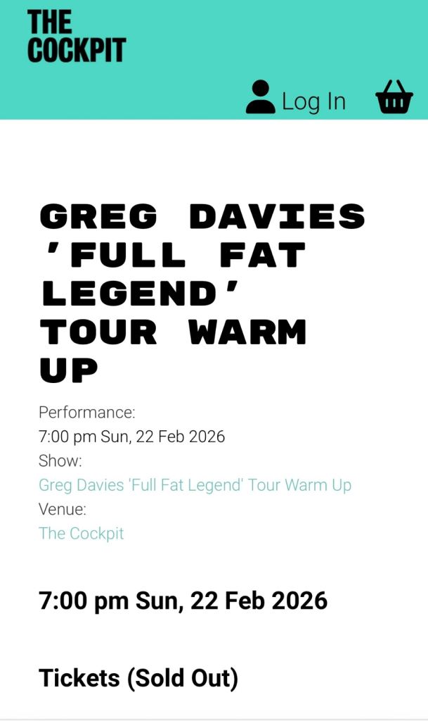 Greg Davies SOLD OUT  ‘Warm Up’ Show Tickets London 22/2/26