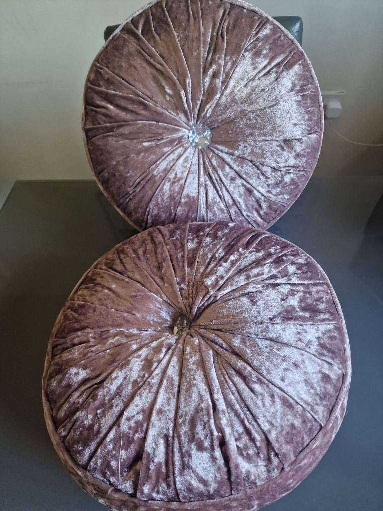Crushed Velvet Cushions with Diamante/Button Centres - Round  