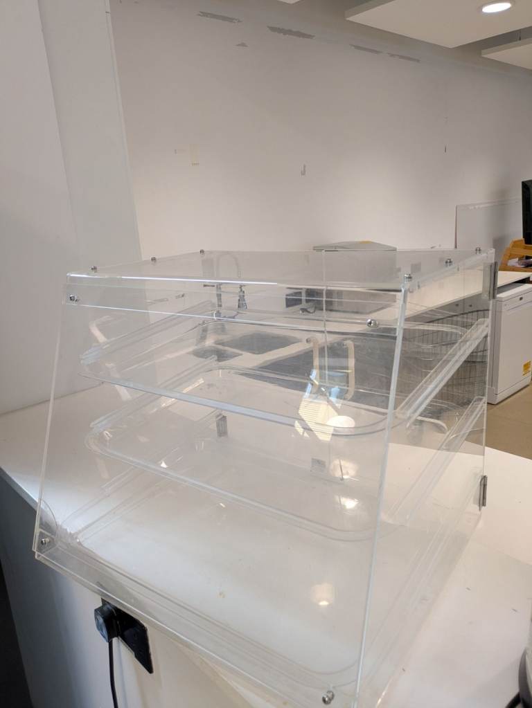 Clear Acrylic Display Case with Shelves – Good Condition