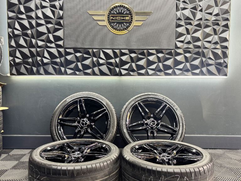 19” inch mercedes genuine amg alloys wheels 5x112 e s class gloss black gla glc slk cls 