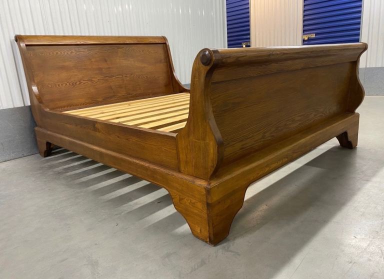 Sleigh Antique King Size Solid Oak Bed Frame