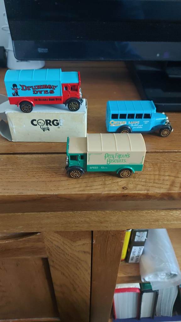 3 corgi vans 1 with box