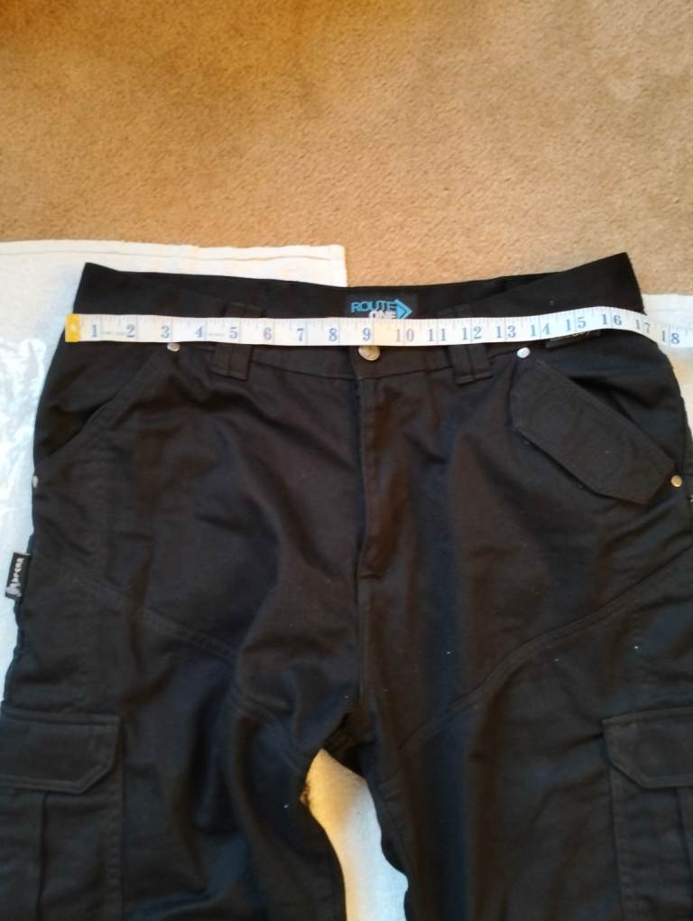 Route One DNM001 Mens Motorcycle Cargo Jeans Armoured Black Kevlar 34" Reg 31" Leg