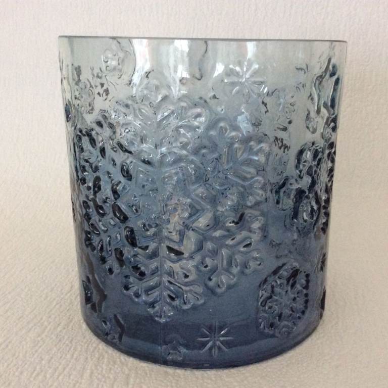 Glass candle holder/vase - snowflake blue ombre debossed - large 15cm/6'' - EUC