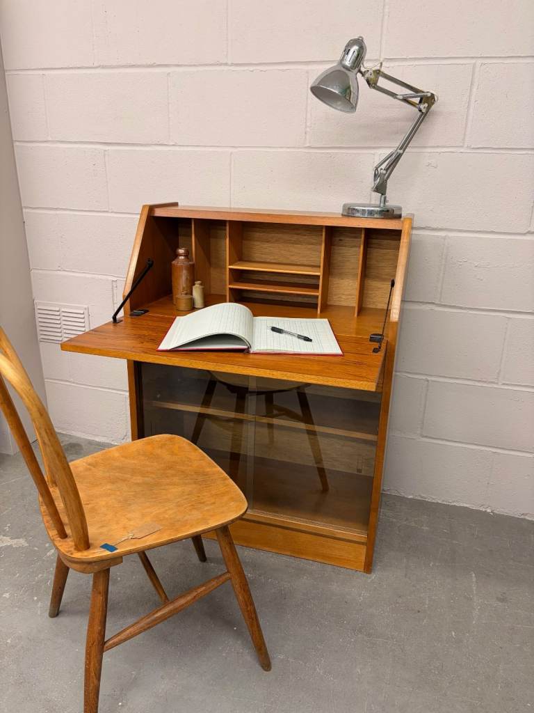 Mid Century Herbert E Gibbs Teak Bureau and Display Cabinet