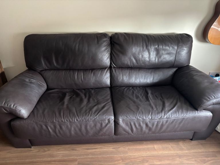 Dark brown leather sofa