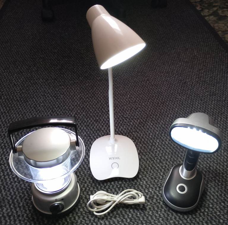 Three Battery / USB Powered Portable Lights Lamps Home Caravan Garage Shed