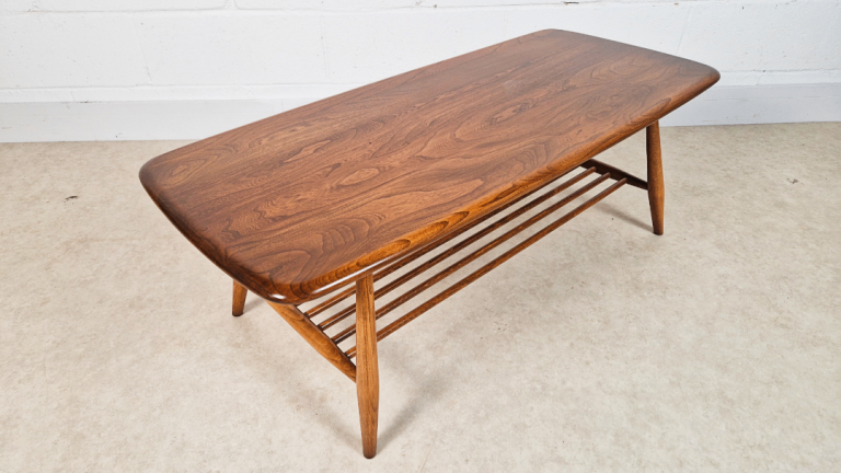 Ercol Vintage Mid Century Solid Elm Danish Design Coffee Table With Rack PG184