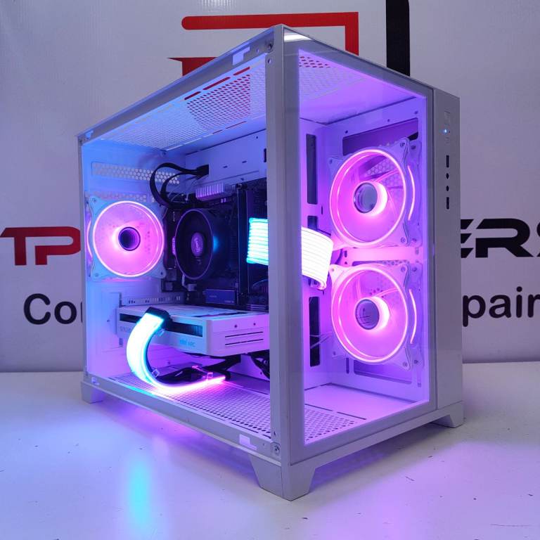 Custom Built Gaming PC Computer Desktop – White Case, RGB Lighting