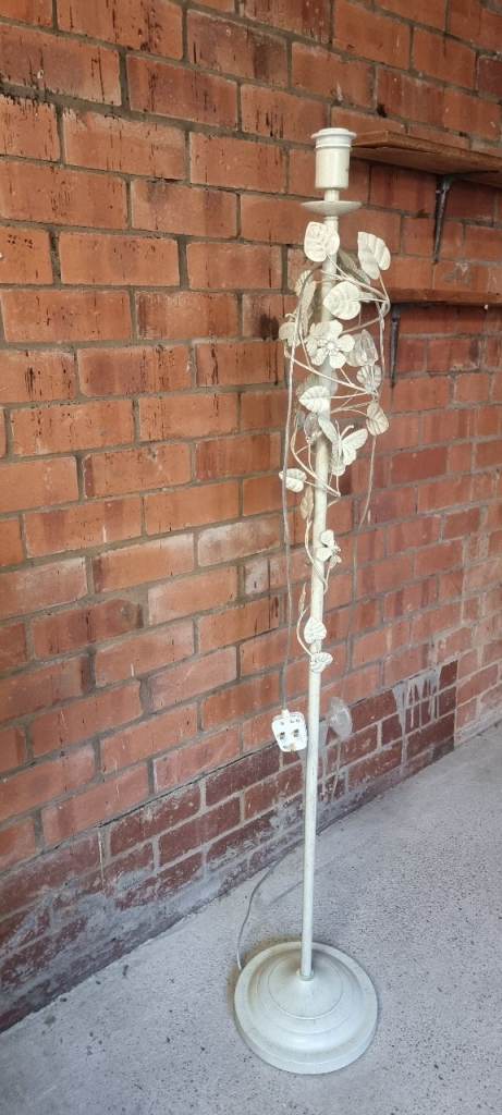 Vintage distressed cream metal floor lamp