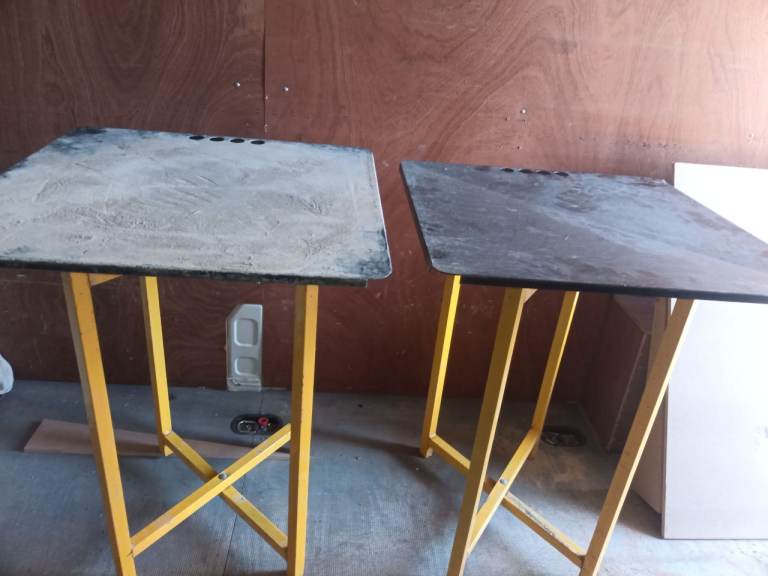 Two Yellow Folding /mortar tables – Fair Condition