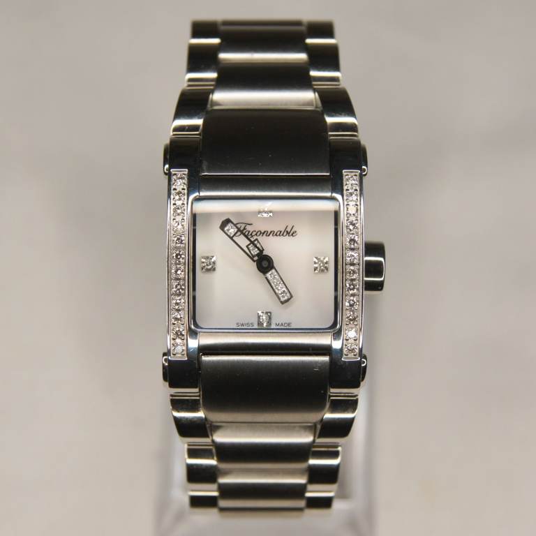 Working Ladies Swiss Faconnable Diamond Stainless Steel Automatic Wristwatch