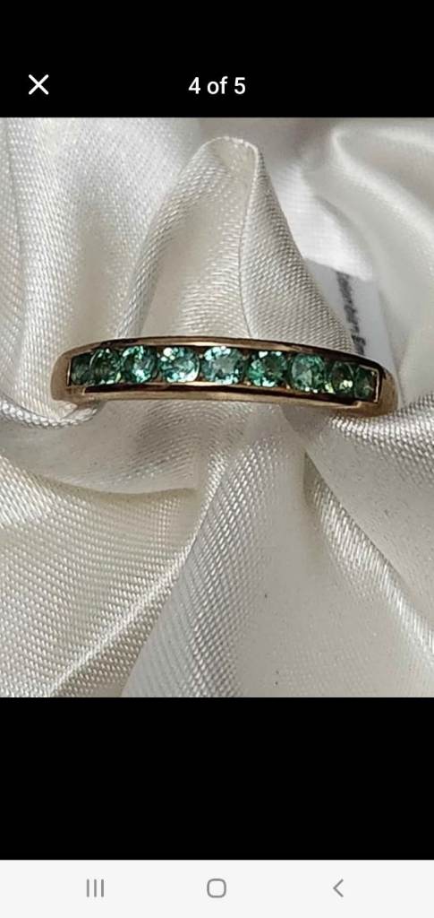 Womans 9ct Gold Ring Size Q Boyaca Columbian Emerald Half Eternity Band  New 