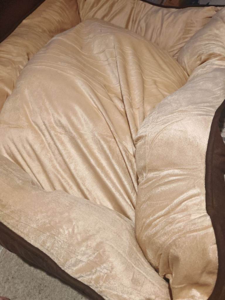 Lionto Luxury Plush Dog Bed Brown & Cream Soft Washable Pet Cushion Large New