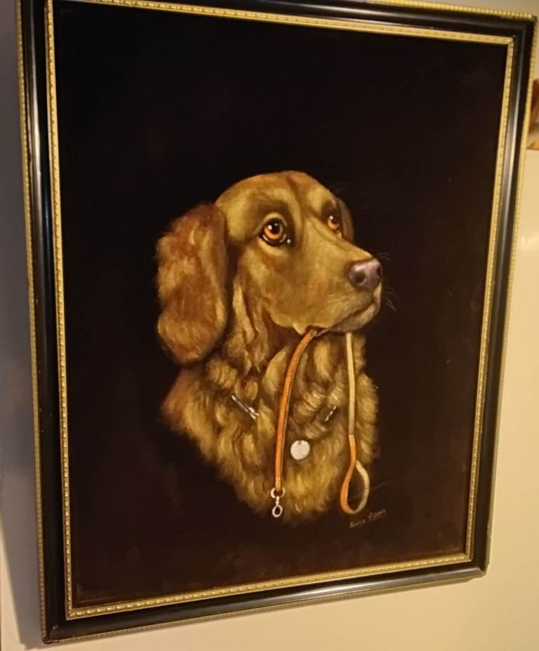 Oil painting on velvet & canvas,18" x 22" by Louise liddell,no dispatch, 