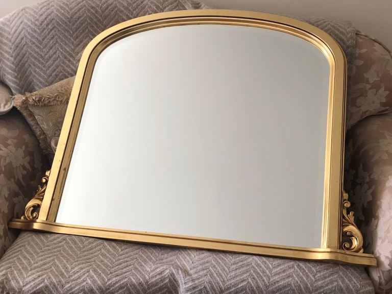 Large Gilt & Bevelled Mirror Scroll Detail