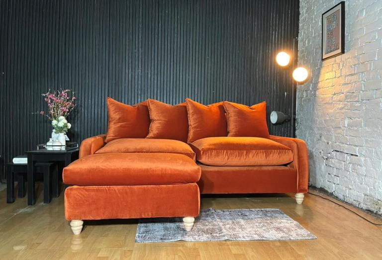 Loaf Floppy Jo 3-Seater Sofa with Matching Footstool – Burnt Orange