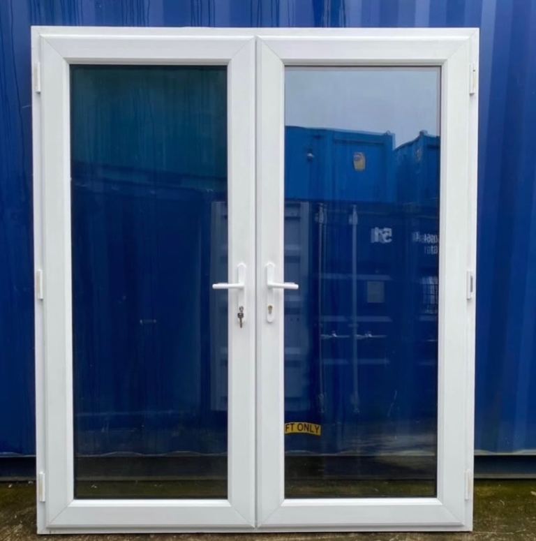 White UPVC French Doors with Clear Glass Panels