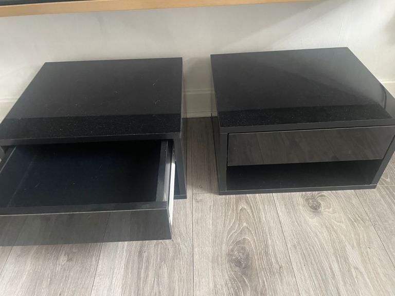 £40 x2 Floating Beside Drawer / Shelf  Black High Gloss 