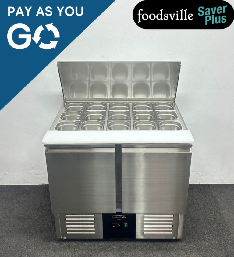 PAY AS YOU GO: New Foodsville Saver Plus 900mm 2 Door Saladette Fridge – Includes Containers!