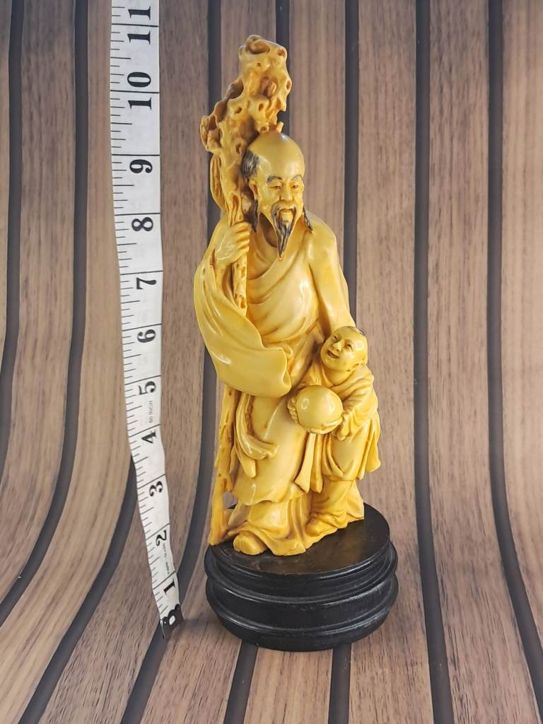 Vintage Antique  Chinese ORIENTAL FIGURE WITH BOY SCULPTURE 11-inch height