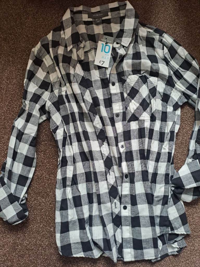 Primark Black & White Check Shirt – Brand New with Tags, Size 10
