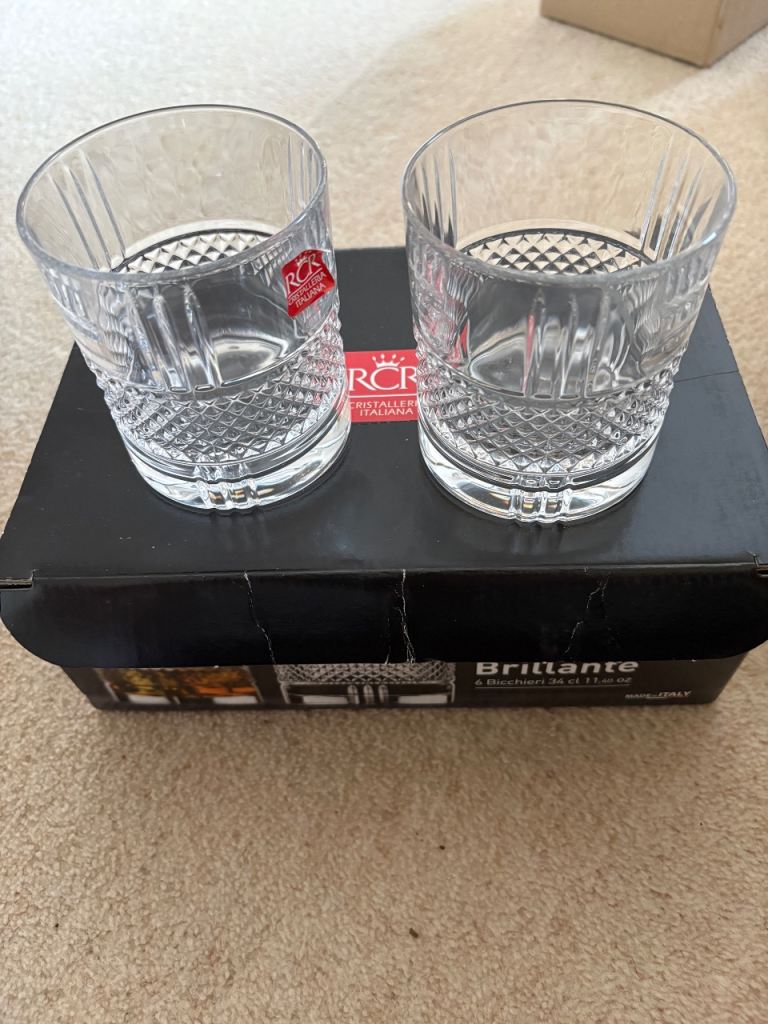NEW RCR Brillante Italian Crystal Whisky Tumblers | Set of 6 | £20