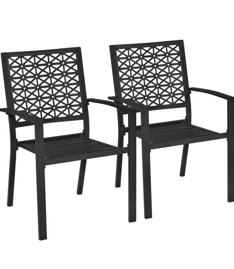 Set of 2 Black Outdoor Garden Chairs of Metal Frame 136KG Weight Capacity