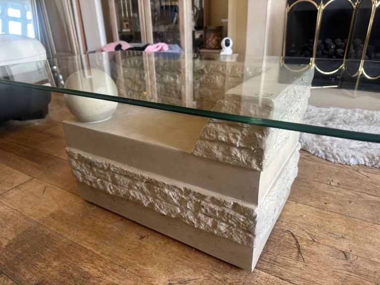 Set of Glass top coffee table and matching pair of glass top side tables