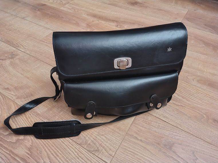 Classic Black Leather Camera Shoulder Bag with Accessories, New