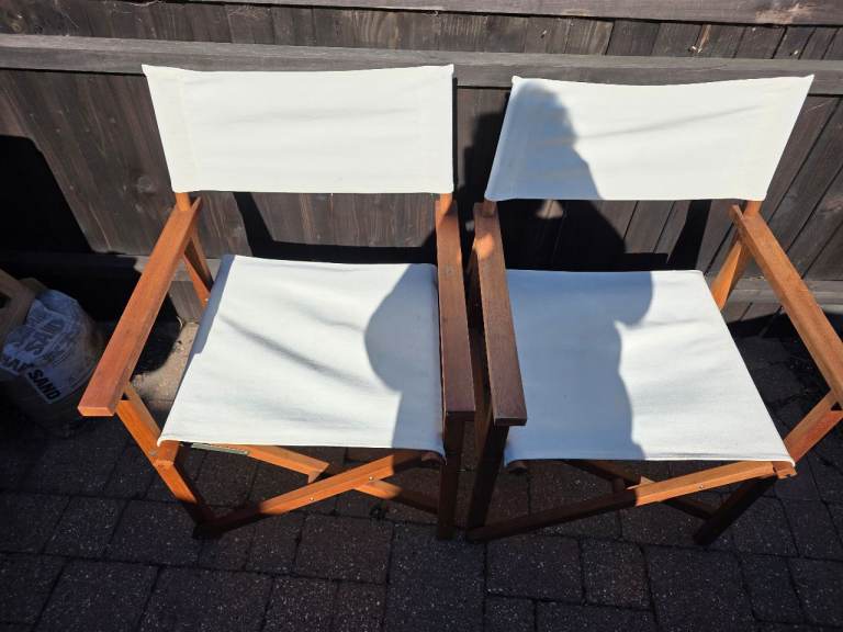 Directors Chairs - White Canvas, Good Condition
