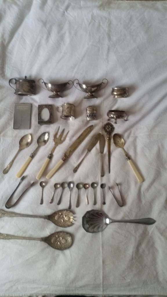 job Lot of Vintage Antique Sugar Tongs Spoons forks, pot etc. Silver Plated, chrome