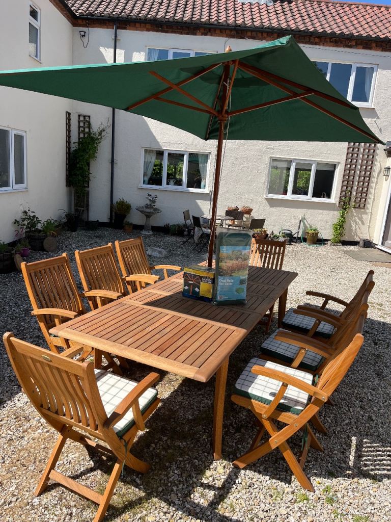 Wooden Garden Table and 8 Arm Chairs