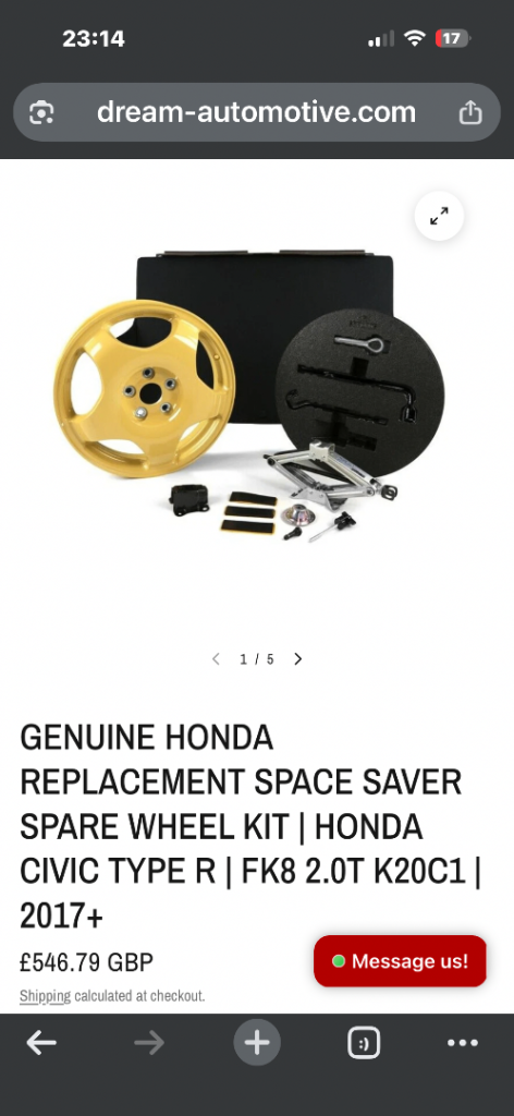 Honda spare wheel space saver kit civic 2017 + type R FK8