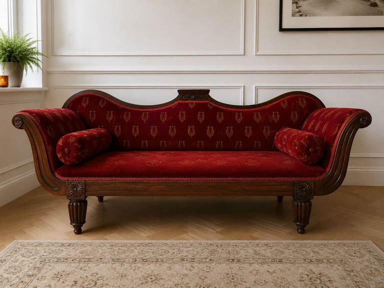 Antique Red Upholstered Mahogany Sofa 