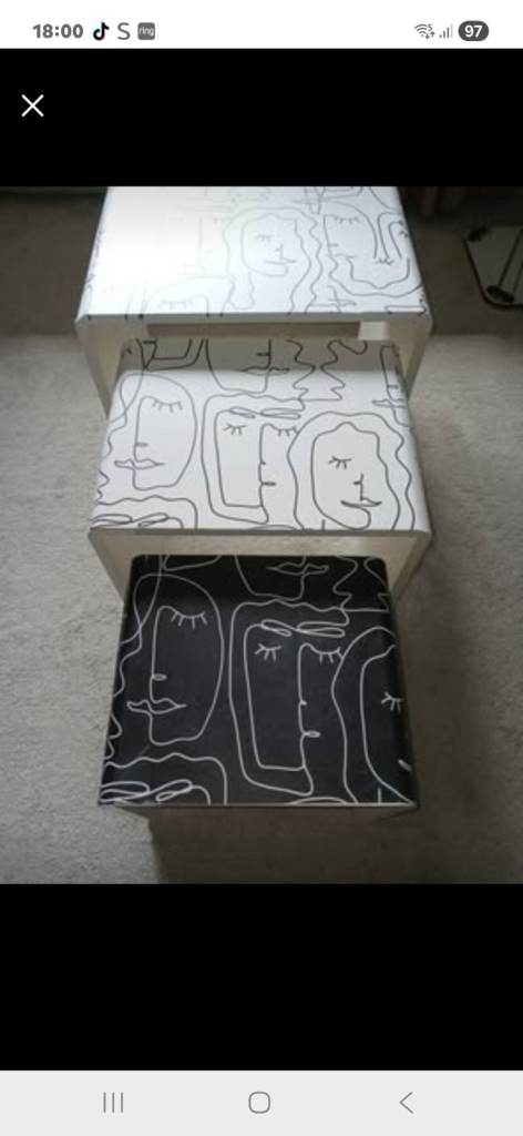 Set of 3 Nesting Tables with Abstract Face Design