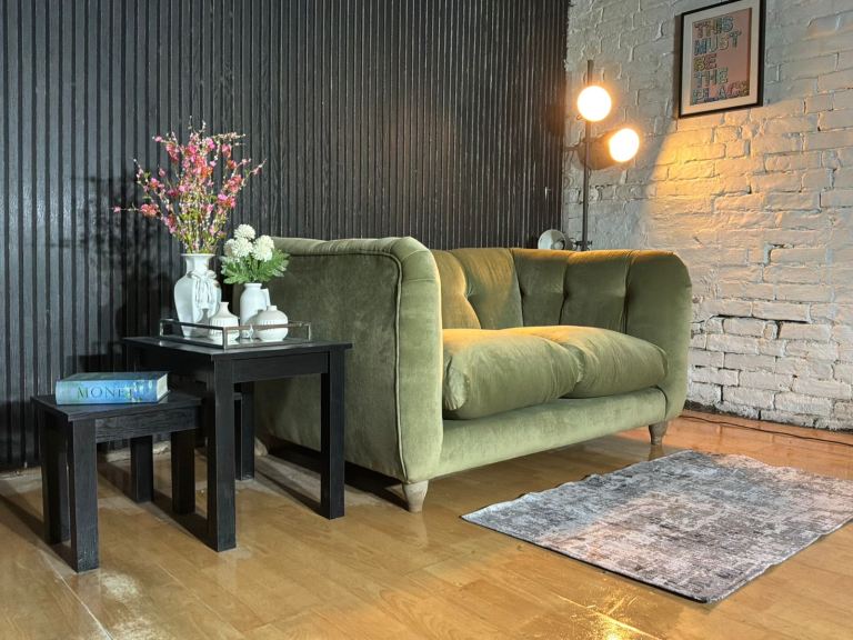 Loaf Banoffee Small 2-Seater Sofa – Olive Green Velvet