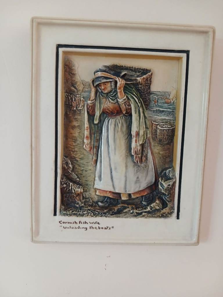 Vintage Cornish Fish Wife Wall Plaque - Unloading the Boats