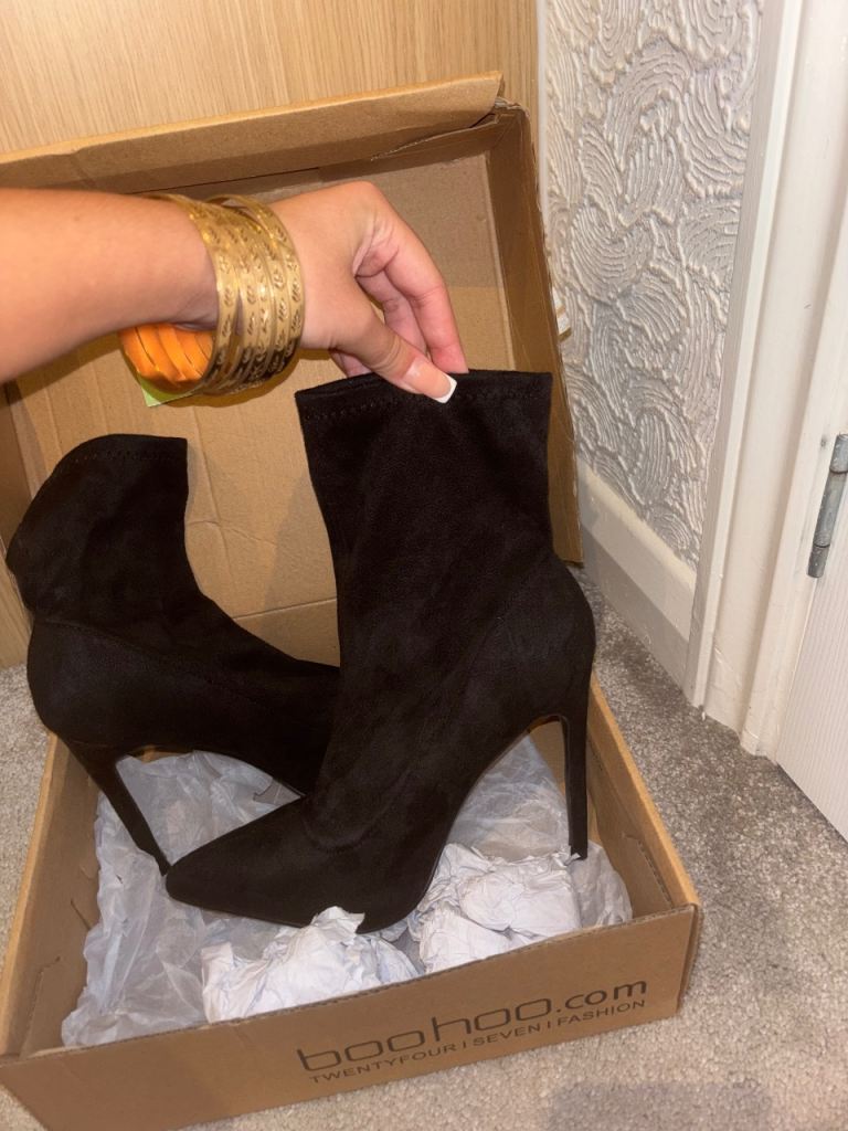 Boohoo Black Stiletto Ankle Boots – New, Size UK 5