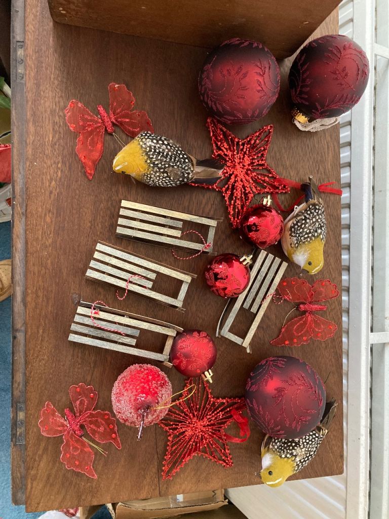 Assorted Christmas decorations, window stickers and tree lights