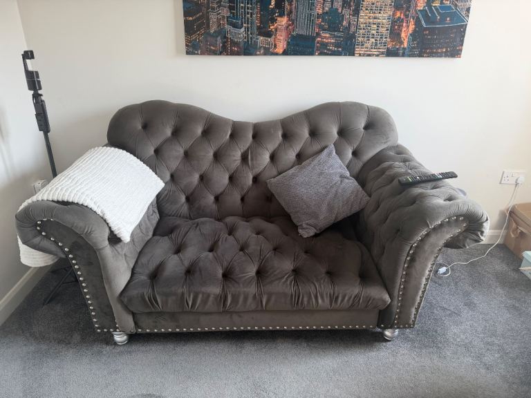 Grey Fabric Two-Seater Sofa – Good Condition