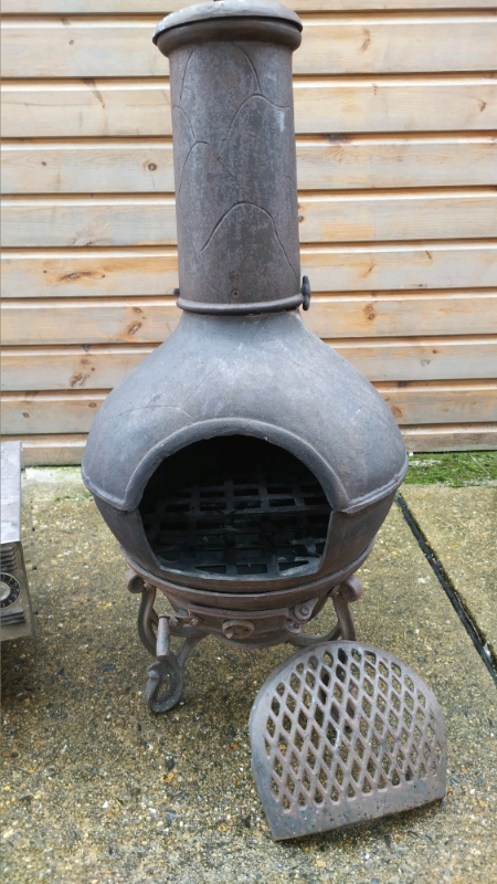 free loc del. chimenea chiminea cast iron wood charcoal 12''pizza oven