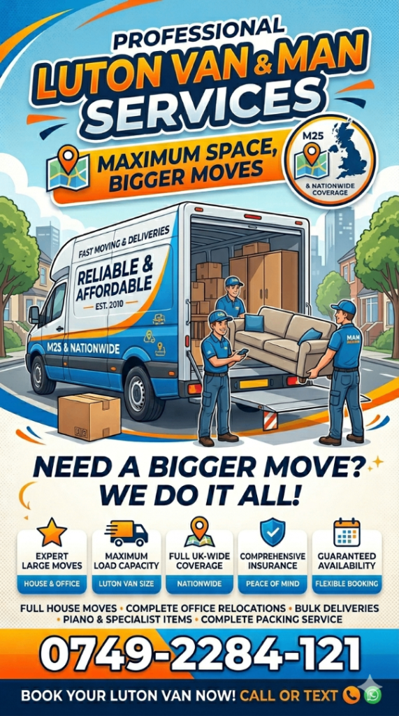 CHEAP MAN & LUTON VAN HIRE/ REMOVAL SERVICES/ SINGLE ITEM TO HOUSE MOVE from £35/h LOCAL &NATIONWIDE