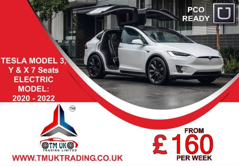 PCO CAR HIRE TESLA MODEL 3, Y & X 7 Seats  ELECTRIC **FROM ONLY £160 P/W** UBER READY FOR RENT