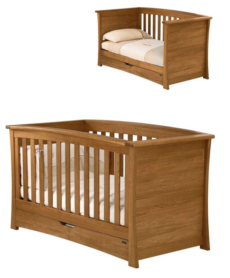 Mamas and Papas Oak Ocean Cot Bed with Under Drawer And Mattress